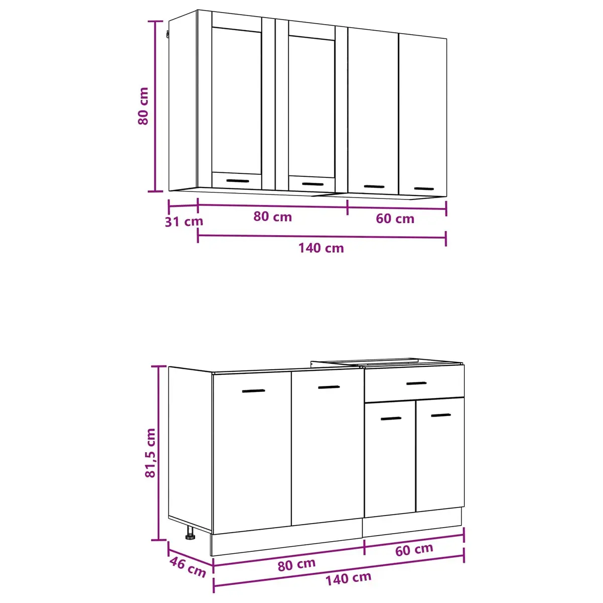 Kitchen Unit LYON 4 Pieces White Engineered Wood Storage Cabinet Organizer