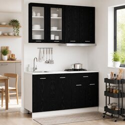 Kitchen Unit LYON 4 Piece Black Engineered Wood Cabinet Storage Organizer