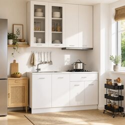 Versatile Kitchen Storage: 4-Piece White Cabinet Set