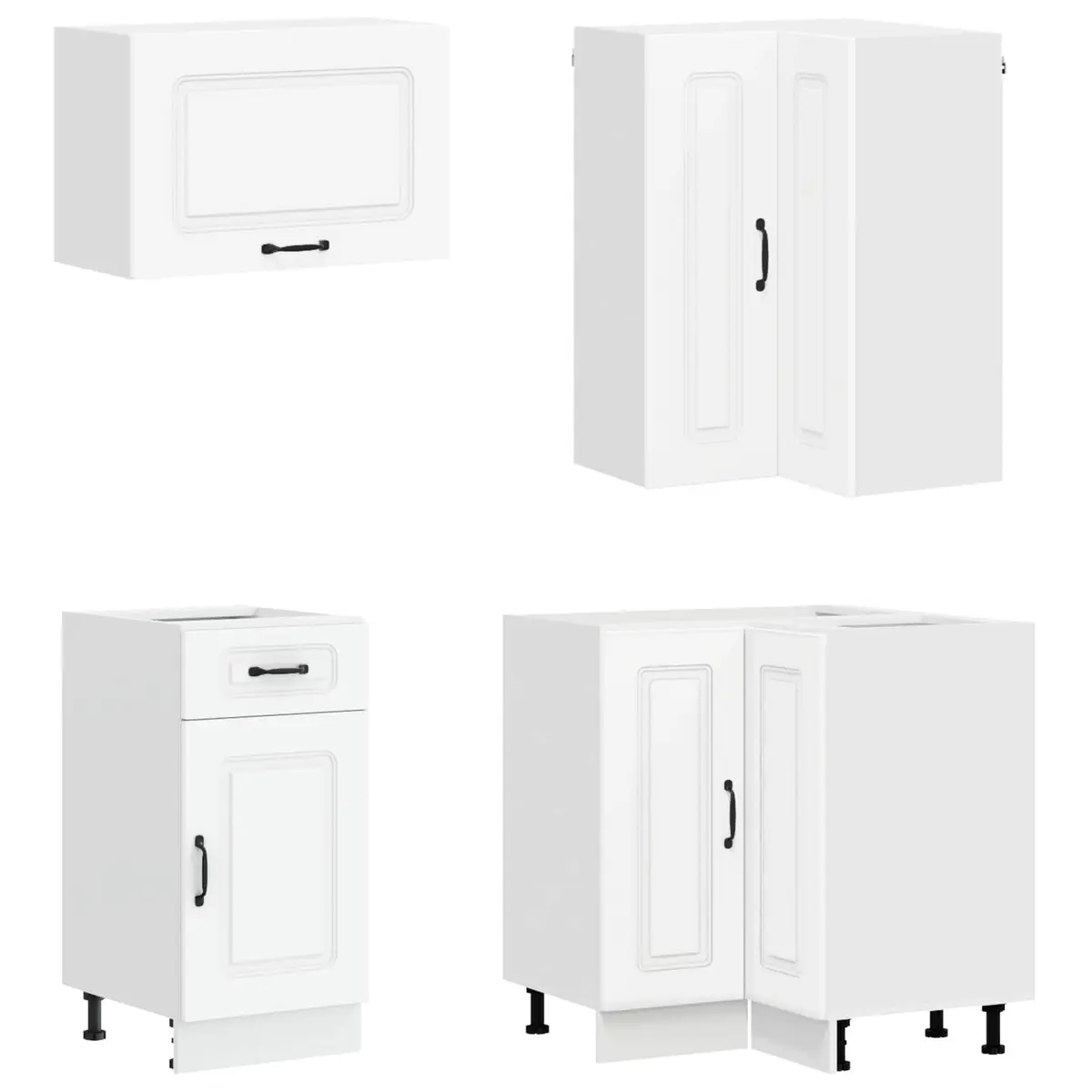 8PieceWhiteEngineeredWoodKitchenStorageCabinetSetModernDesign