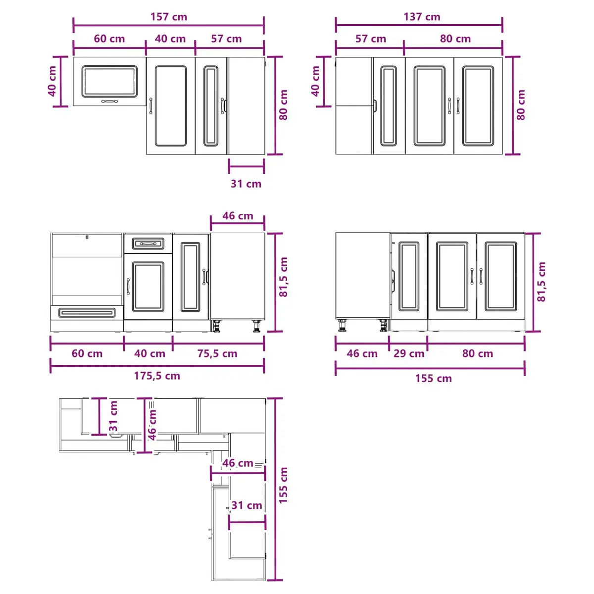 8PieceWhiteEngineeredWoodKitchenStorageCabinetSetModernDesign