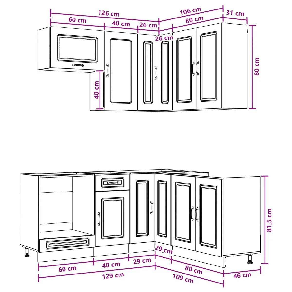 8PieceWhiteEngineeredWoodKitchenStorageCabinetSetModernDesign