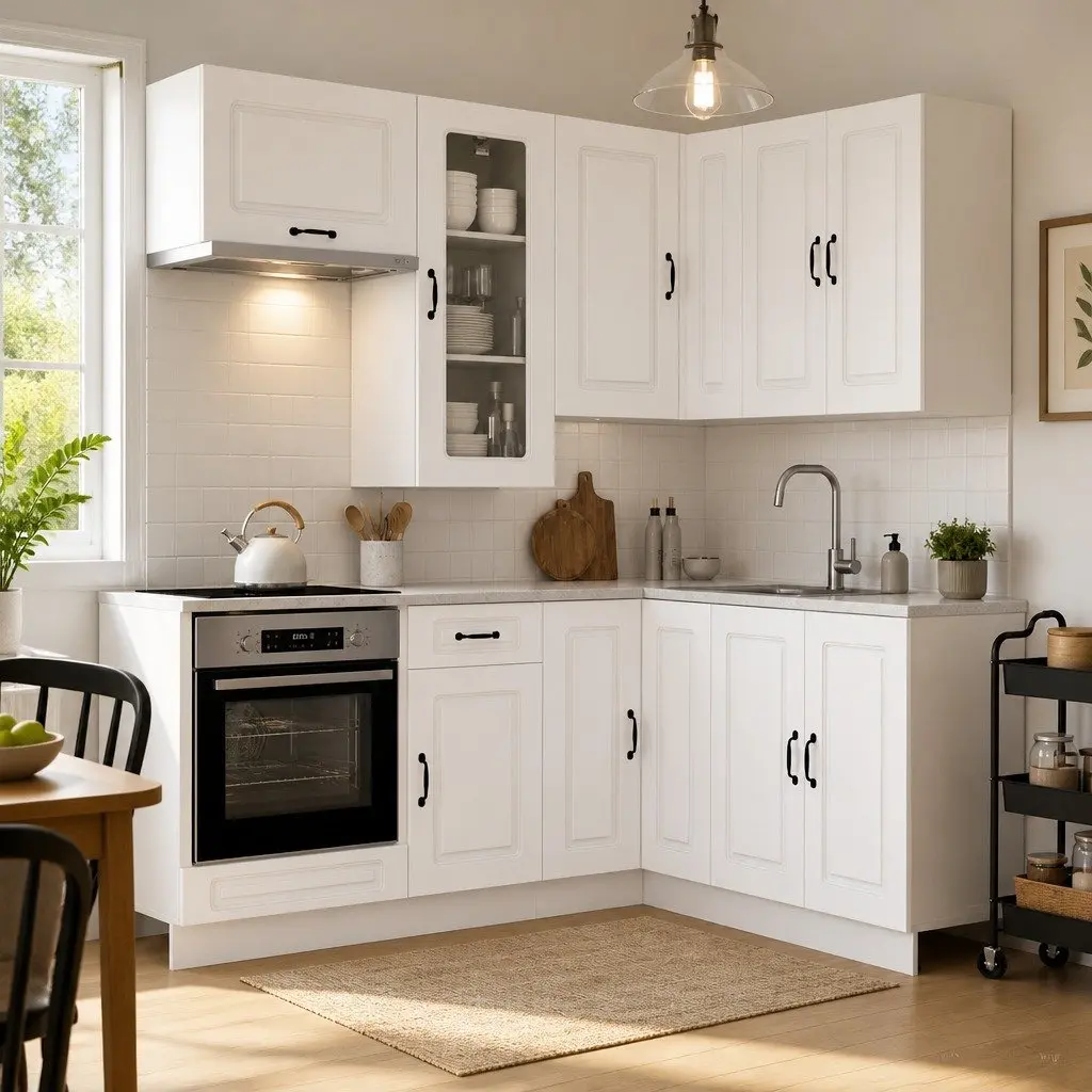 Kitchen Unit 8 Piece White Engineered Wood Cabinets Adjustable Storage Furniture