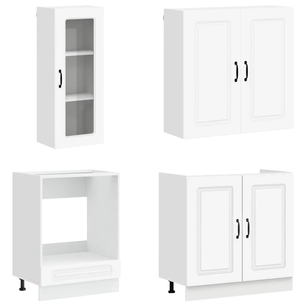 Kitchen Unit 8 Piece White Engineered Wood Cabinets Adjustable Storage Furniture