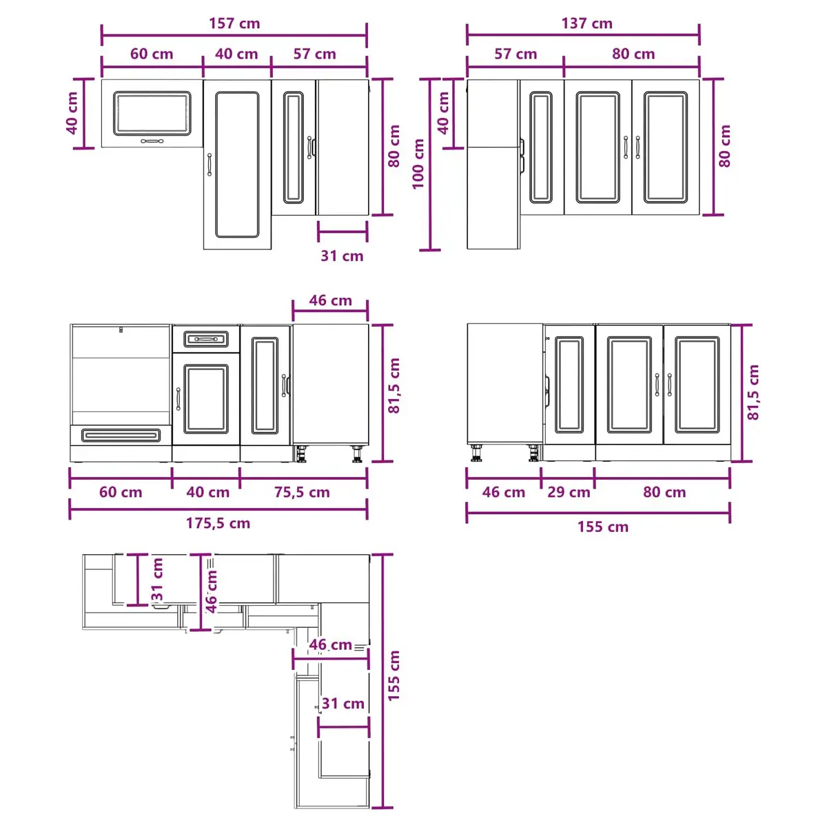 Kitchen Unit 8 Piece White Engineered Wood Cabinets Adjustable Storage Furniture