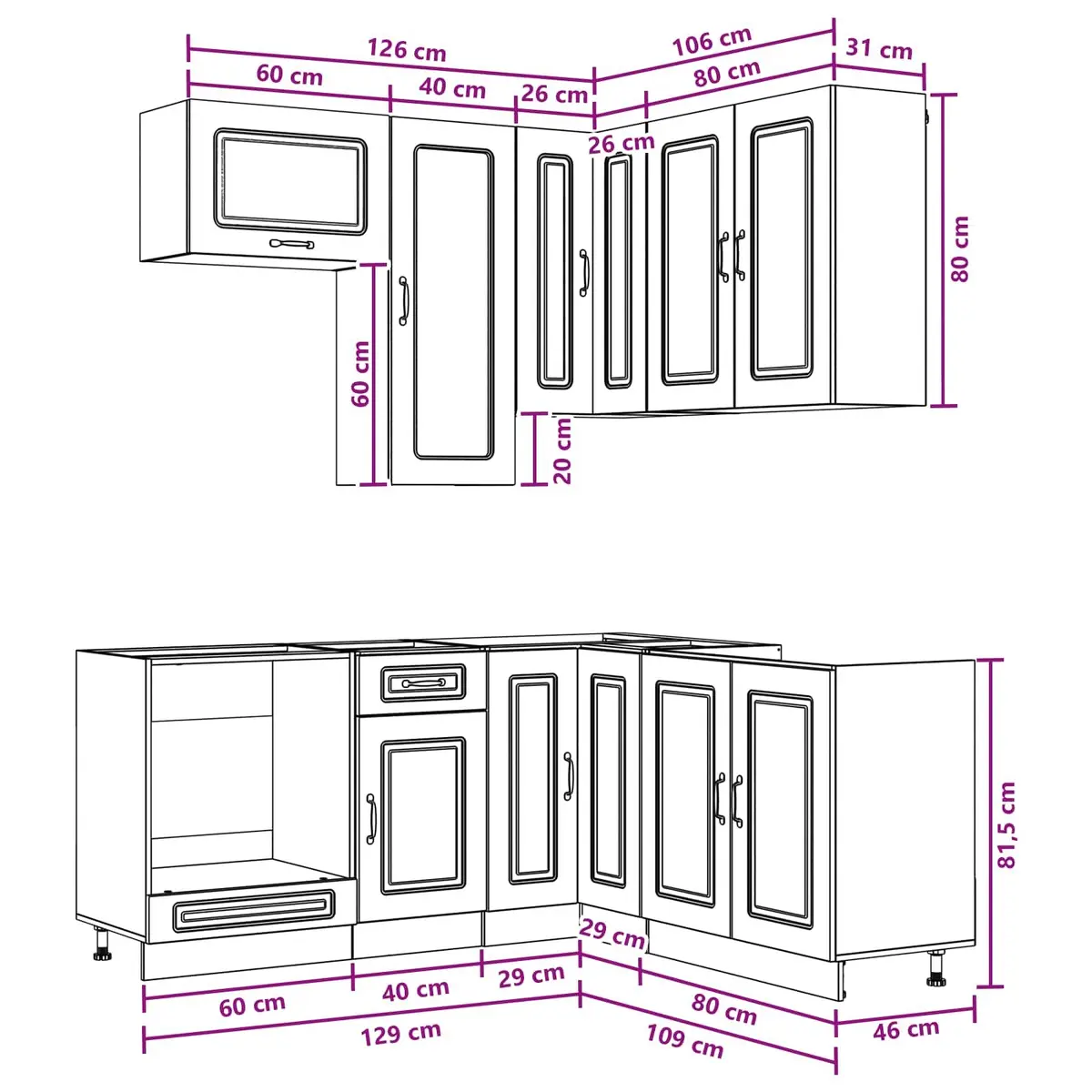 Kitchen Unit 8 Piece White Engineered Wood Cabinets Adjustable Storage Furniture