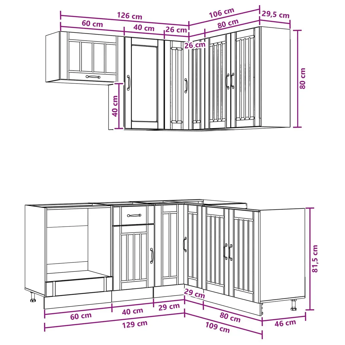 Kitchen Unit 8 Piece White Engineered Wood Modern Cabinet Storage Furniture