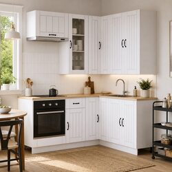 Kitchen Unit 8 Piece White Engineered Wood Modern Cabinet Storage Furniture