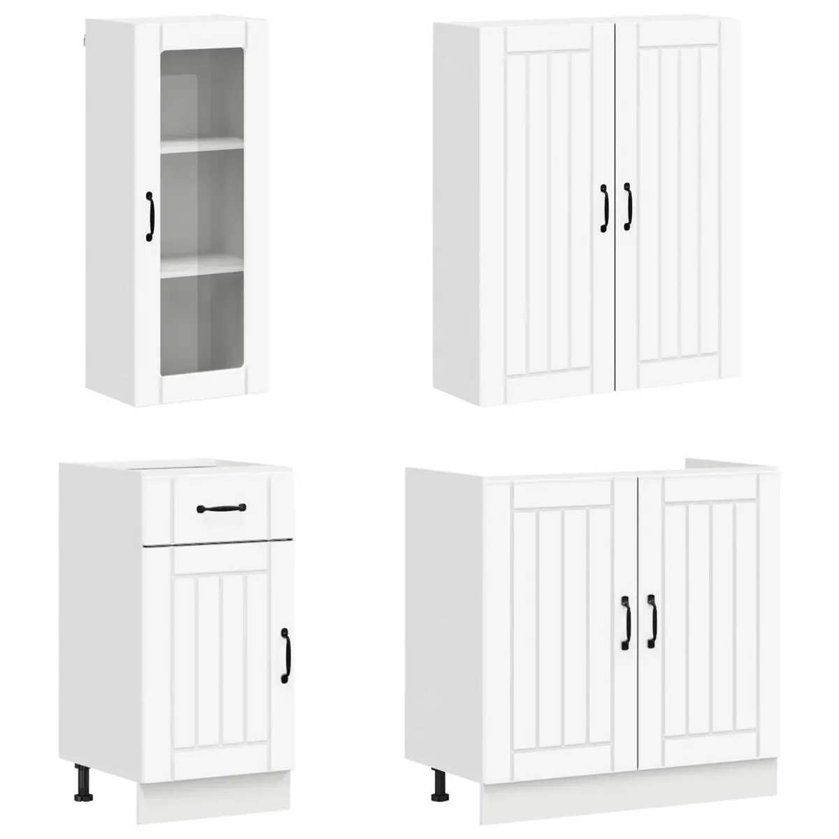 Kitchen Unit 8 Piece White Engineered Wood Modern Cabinet Storage Furniture