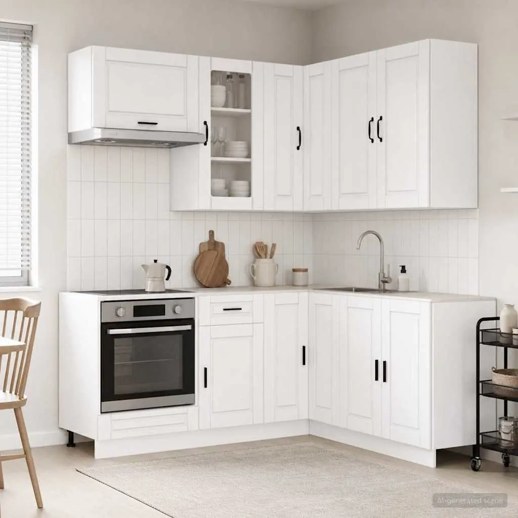 Kitchen Unit Engineered Wood 8 Piece High Gloss White Cabinet Storage