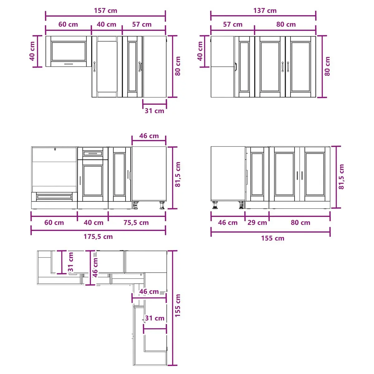Kitchen Unit Engineered Wood 8 Piece High Gloss White Cabinet Storage