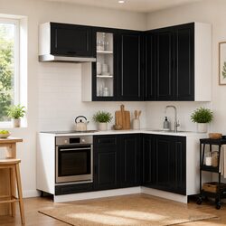 Kitchen Cabinet Unit 8 Pieces Black Engineered Wood Modern Storage Furniture