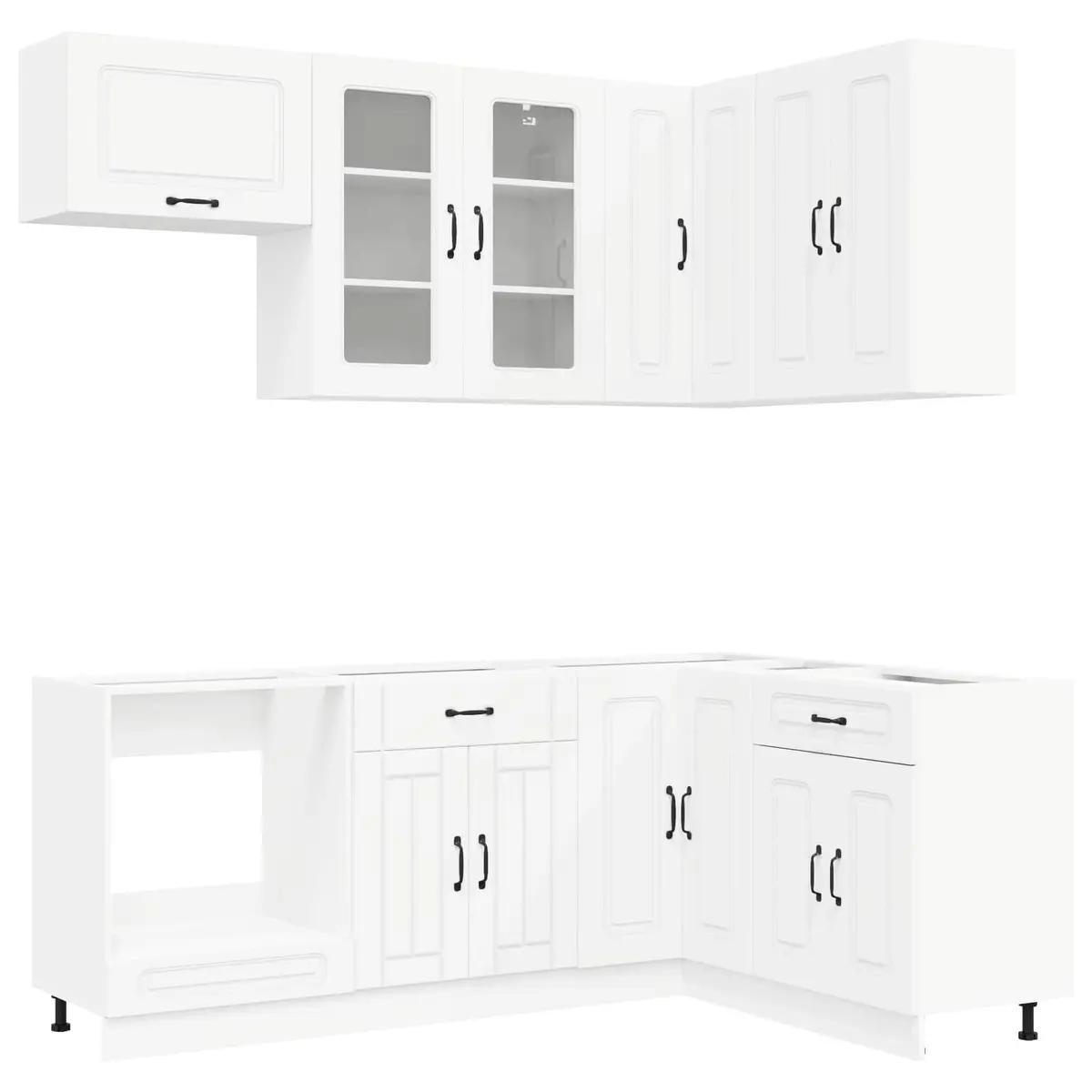 8PieceStorageCabinetModernDesignWhiteEngineeredWoodKitchenUnit
