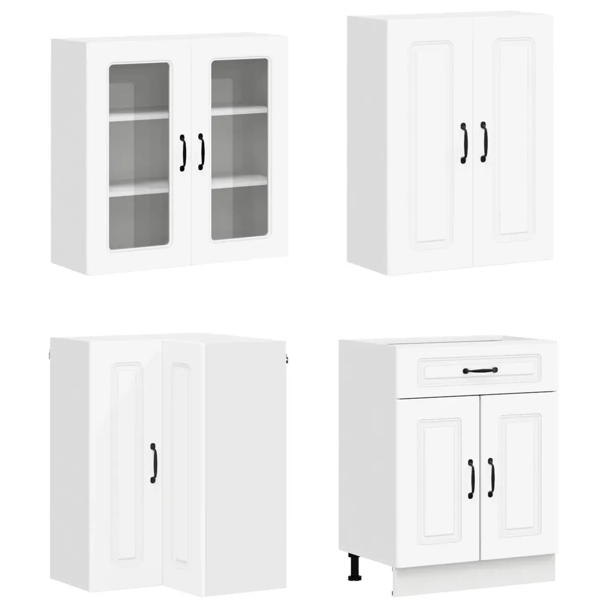 8PieceStorageCabinetModernDesignWhiteEngineeredWoodKitchenUnit