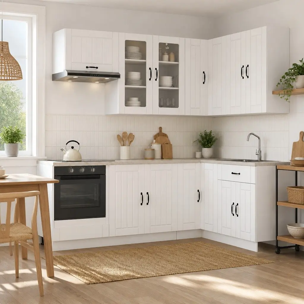 Kitchen Unit Engineered Wood 8 Pieces White Modern Cabinet Storage