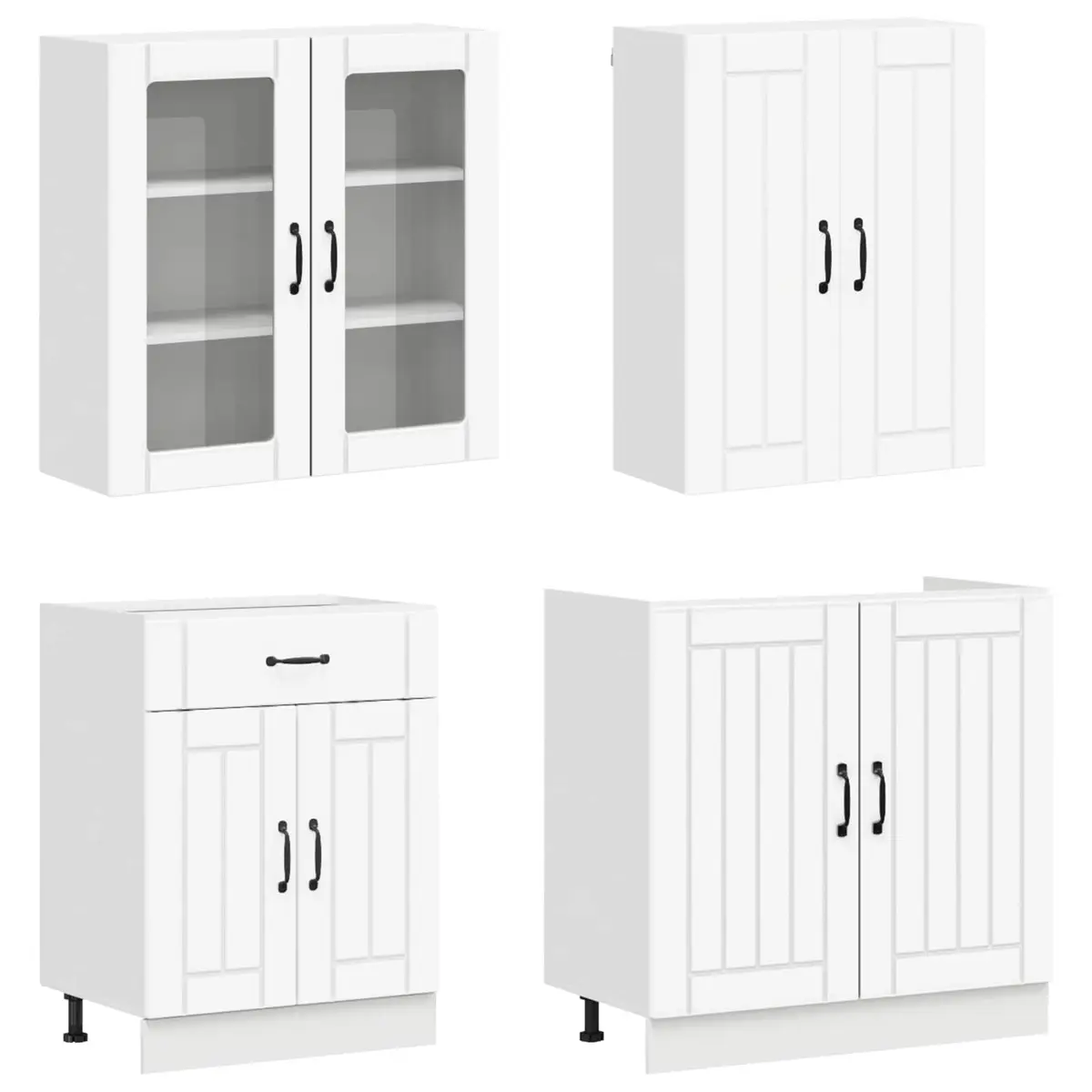 Kitchen Unit Engineered Wood 8 Pieces White Modern Cabinet Storage