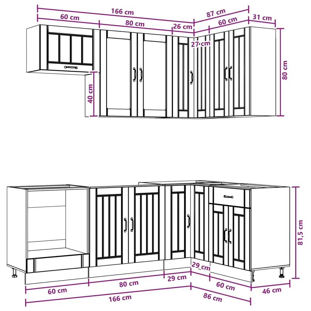 Kitchen Unit Engineered Wood 8 Pieces White Modern Cabinet Storage