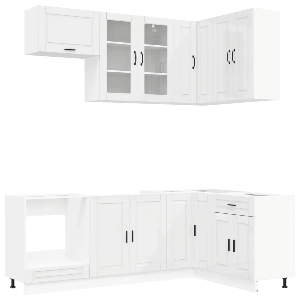 8 Piece Kitchen Storage Unit High Gloss White Engineered Wood Adjustable Cabinet