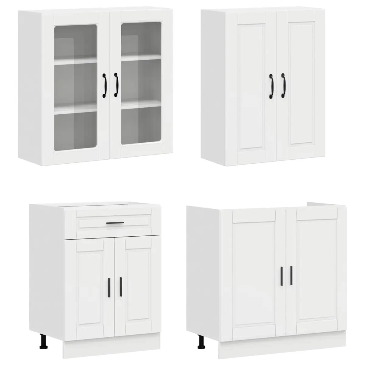 8 Piece Kitchen Storage Unit High Gloss White Engineered Wood Adjustable Cabinet