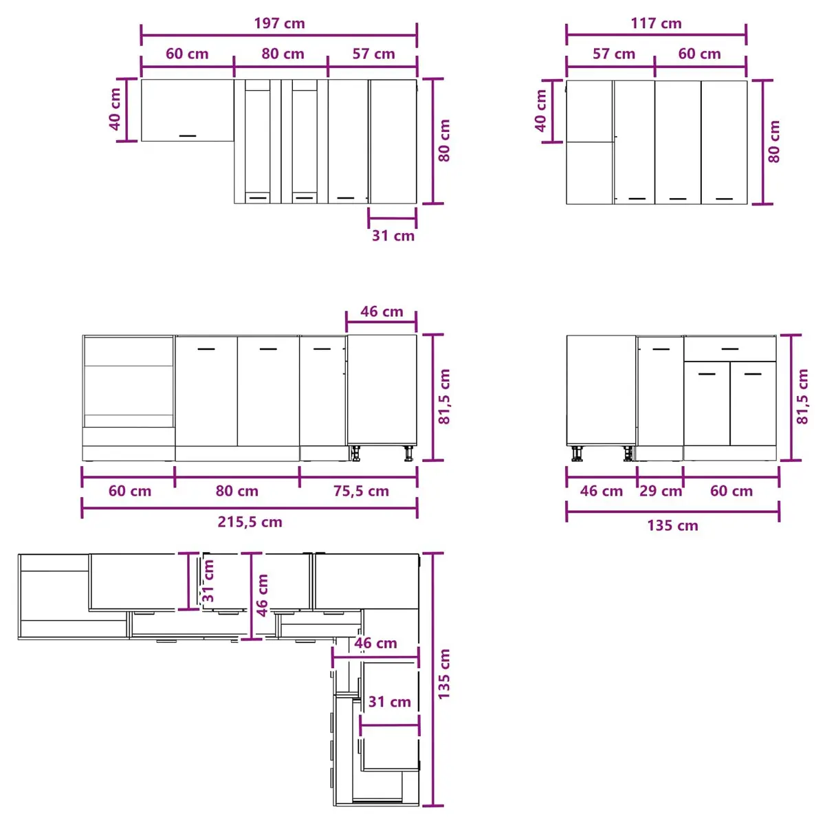 Kitchen Cabinet Unit 8 Piece White Modern Storage Organiser Engineered Wood Set
