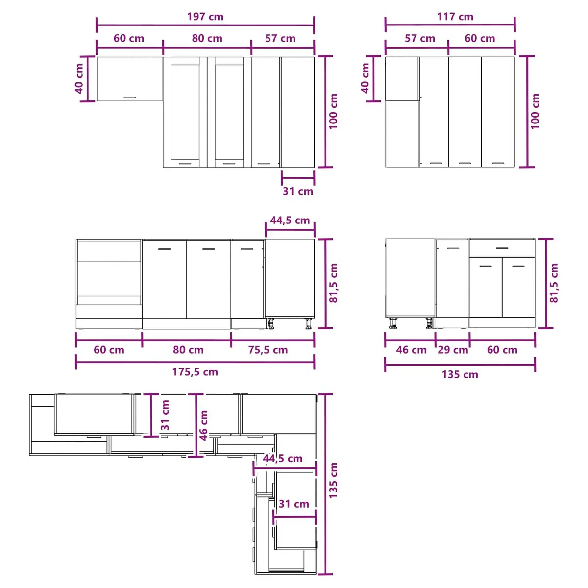 Kitchen Cabinet Unit 8 Piece White Modern Storage Engineered Wood Organizer