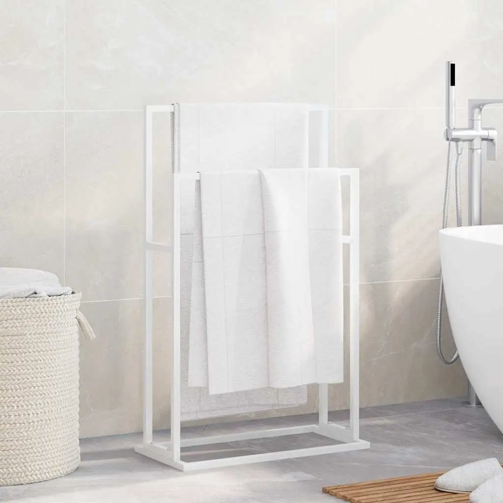Freestanding Towel Rack Iron 2-Tier White Bathroom Storage Organiser Stand Holder