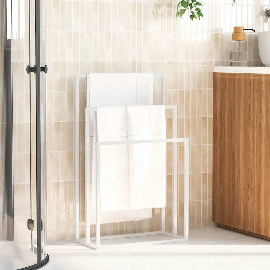 Freestanding Towel Rack Iron Frame 3 Tier White Bathroom Storage Holder Organiser