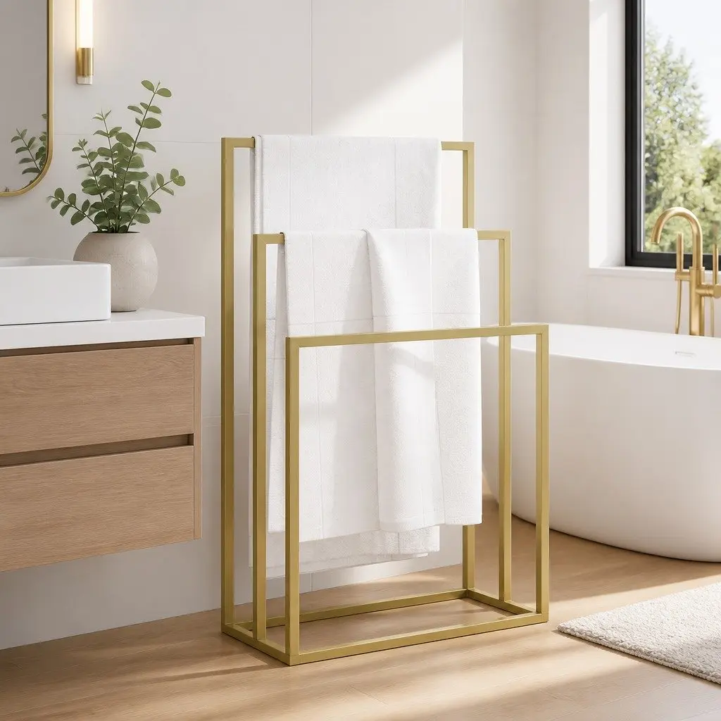 Freestanding Towel Rack Iron 3 Tier Gold Bathroom Storage Holder Stand