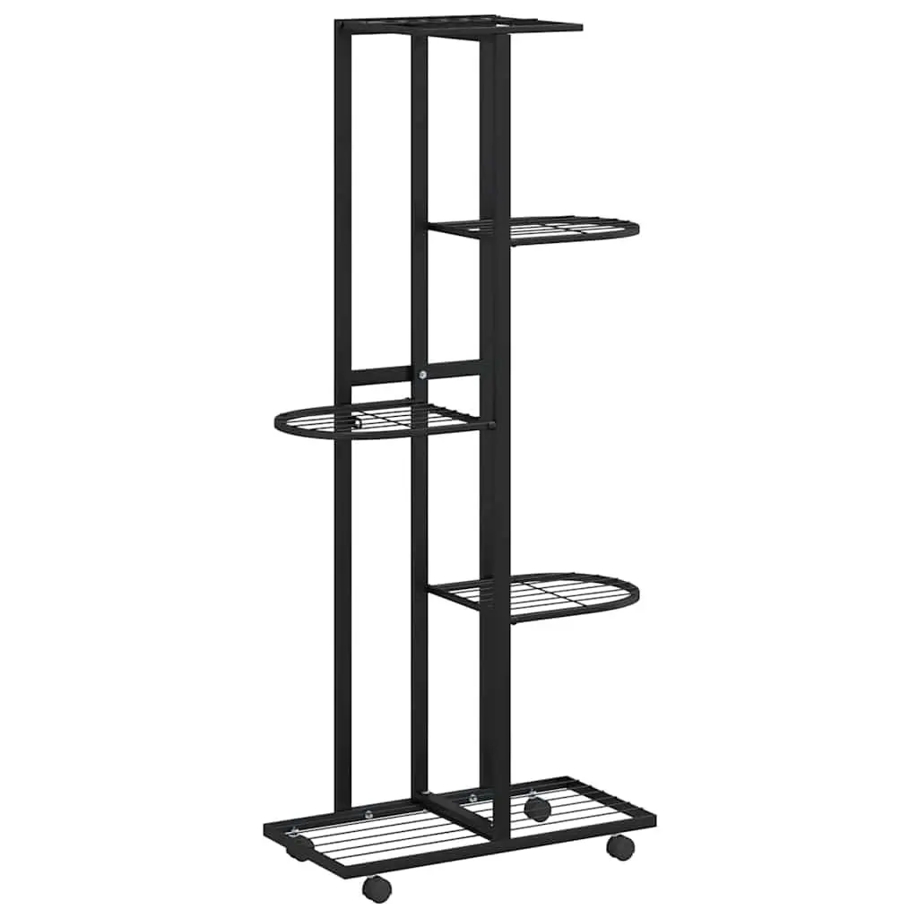 5 Tier Iron Plant Rack Black Corner Display Stand with Wheels