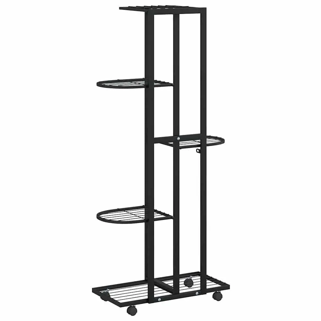 5 Tier Iron Plant Rack Black Corner Display Stand with Wheels