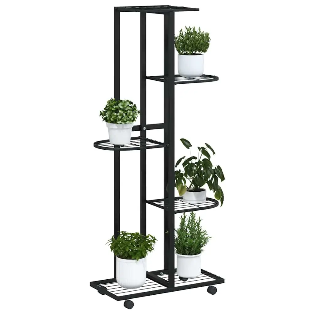 5 Tier Iron Plant Rack Black Corner Display Stand with Wheels