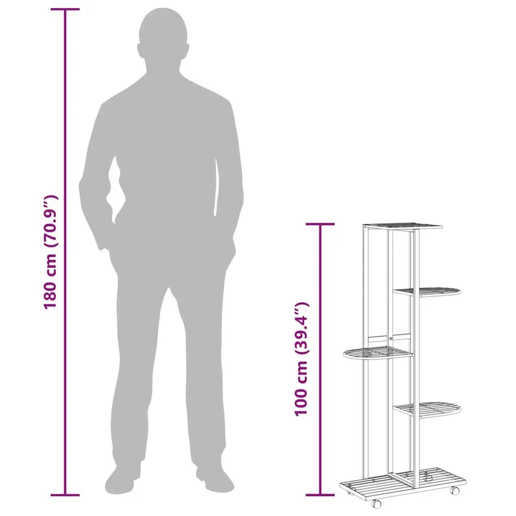 5 Tier Iron Plant Rack Black Corner Display Stand with Wheels