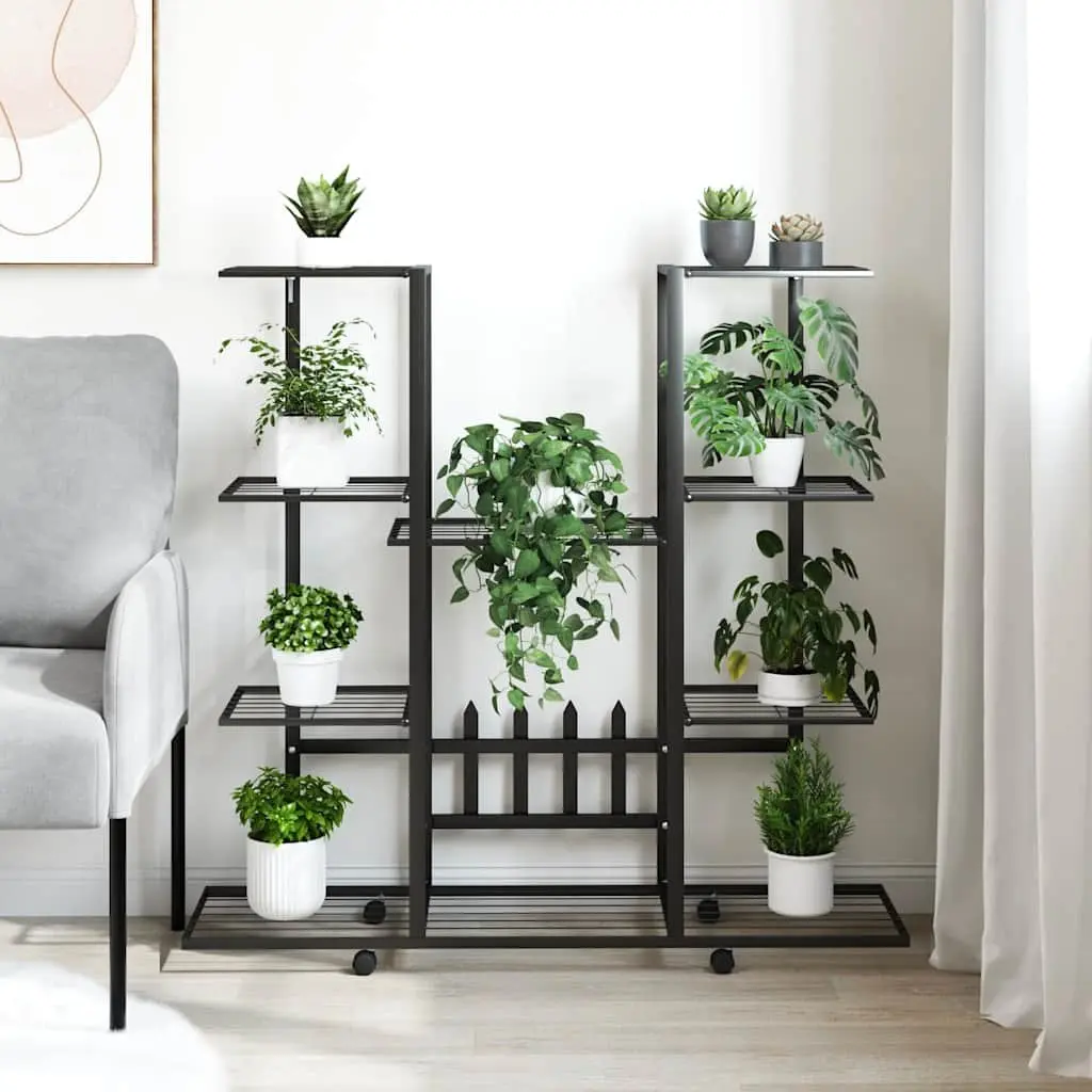 Plant Stand Iron Black with Wheels 94.5L x 24.5W x 91.5H cm