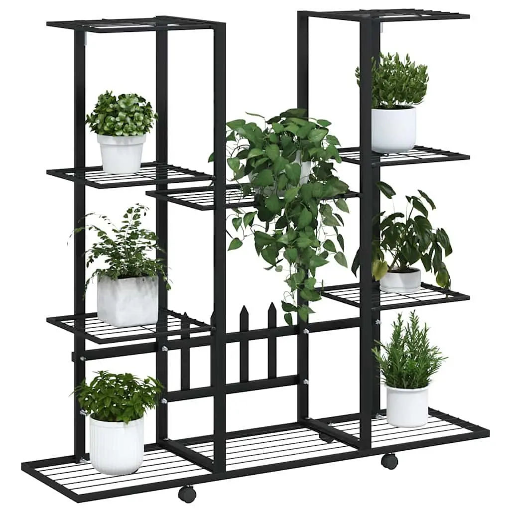 Plant Stand Iron Black with Wheels 94.5L x 24.5W x 91.5H cm