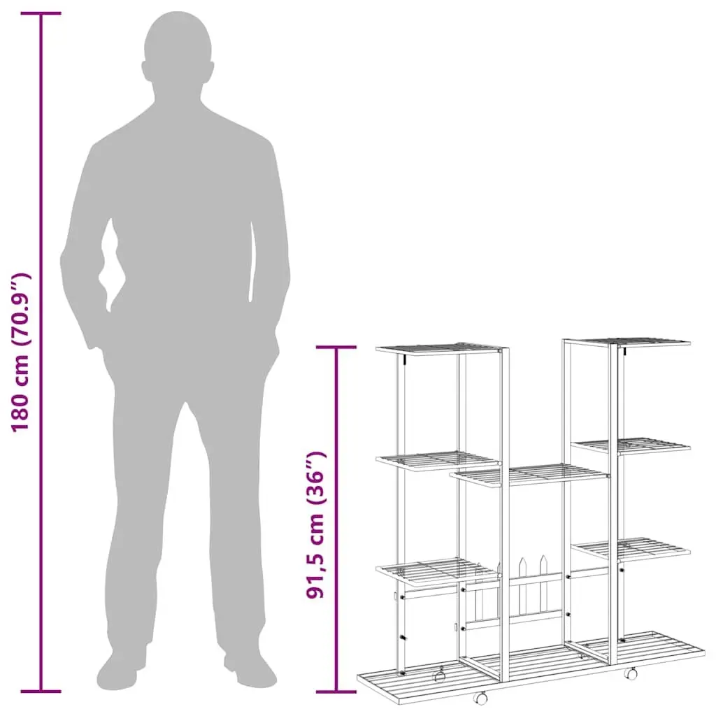 Plant Stand Iron Black with Wheels 94.5L x 24.5W x 91.5H cm
