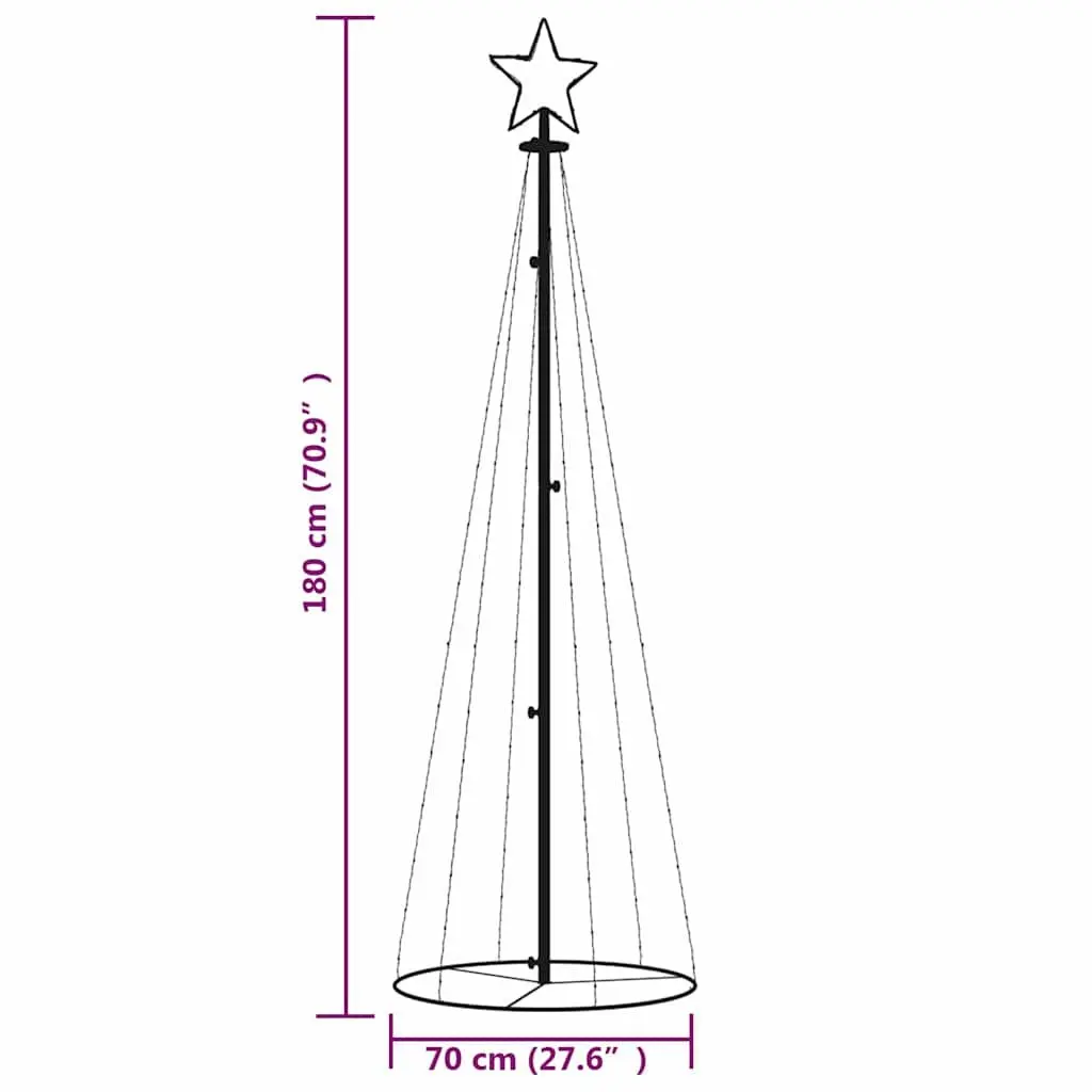 Christmas Cone Tree LED Lights 180cm 70cm Diameter Warm White Indoor Outdoor Seasonal Decoration