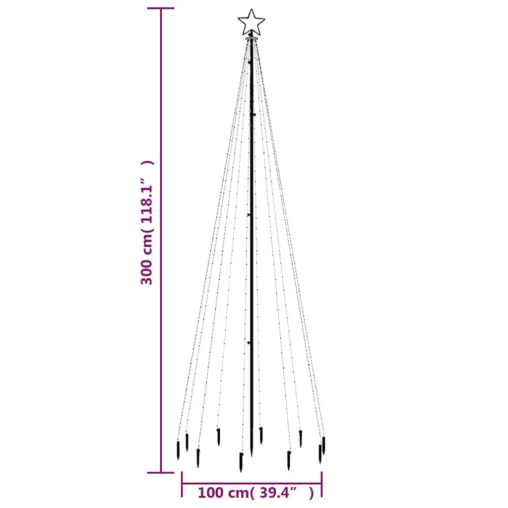 Christmas Tree with Spike 300cm Tall Cold White LEDs Holiday Home Decor