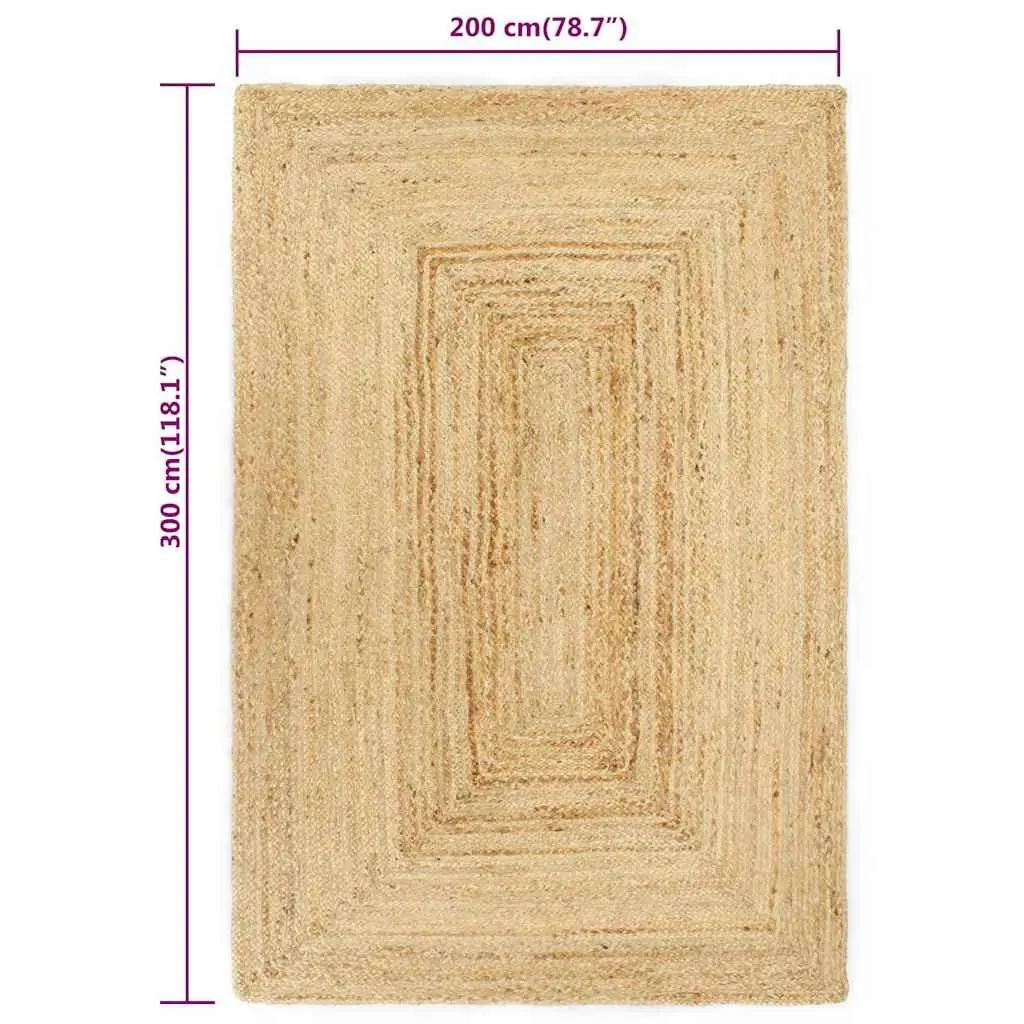 Jute Area Rug Handmade Braided Brown Natural 200x300 cm Durable Floor Mat