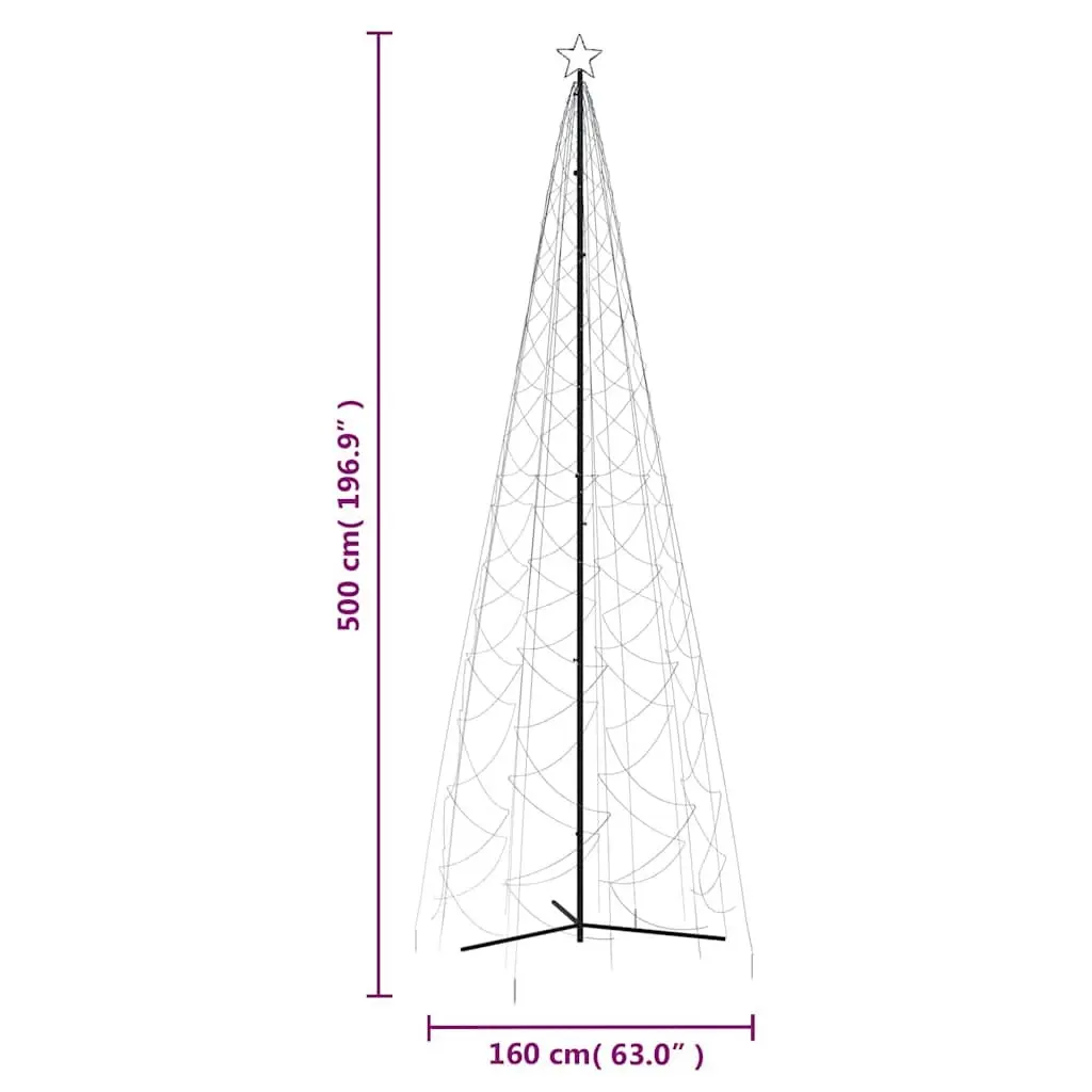 Christmas Cone Tree LED 500cm Tall 160cm Wide Cold White 1400 Lights 8 Modes Indoor Outdoor