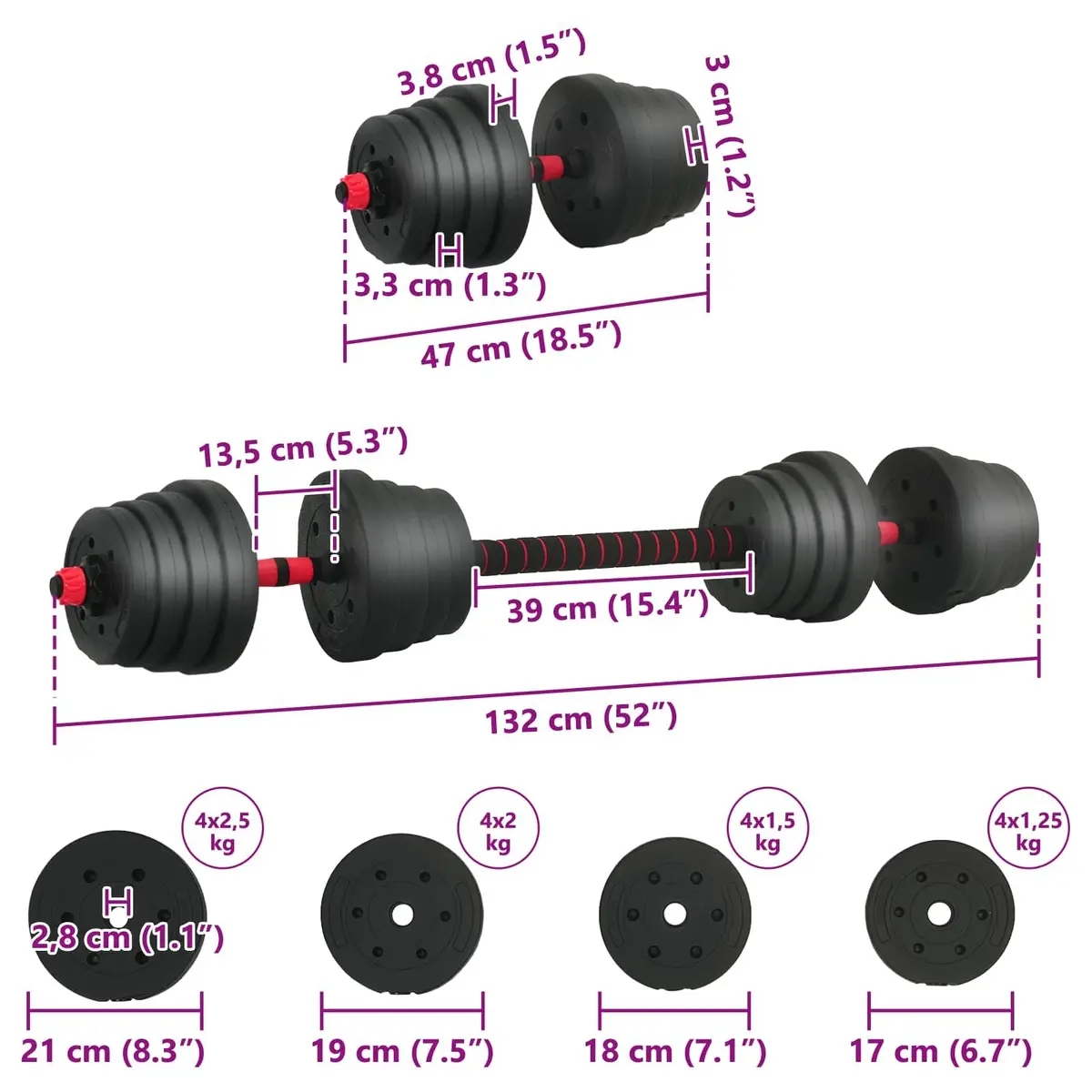 Adjustable Dumbbell Set 40kg PVC Iron Sand Black