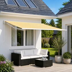 Practical Yellow and White Awning Fabric for Outdoor Use 300 x 250 cm