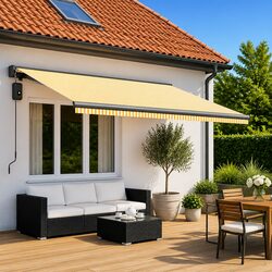 Practical Yellow White Awning Fabric for Gardens and Terraces
