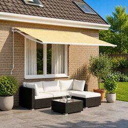 Practical Yellow and White Awning Fabric for Outdoor Areas