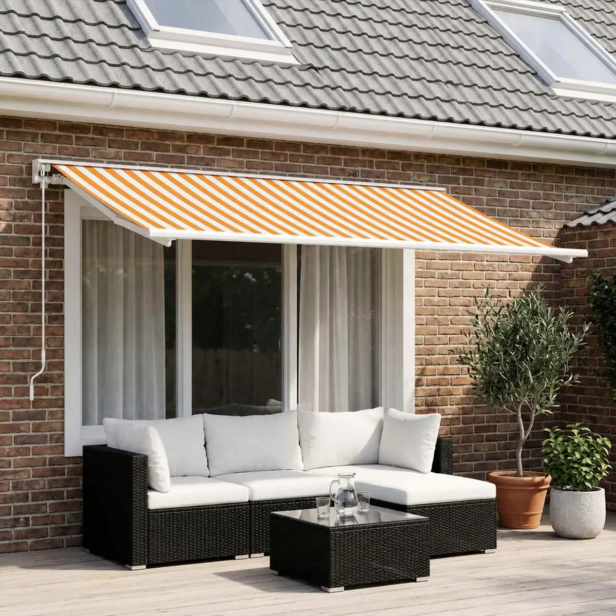 Replacement Fabric for Awnings 500x300cm Yellow White UV Resistant Weather Resistant Polyester Outdoor Shade Cover