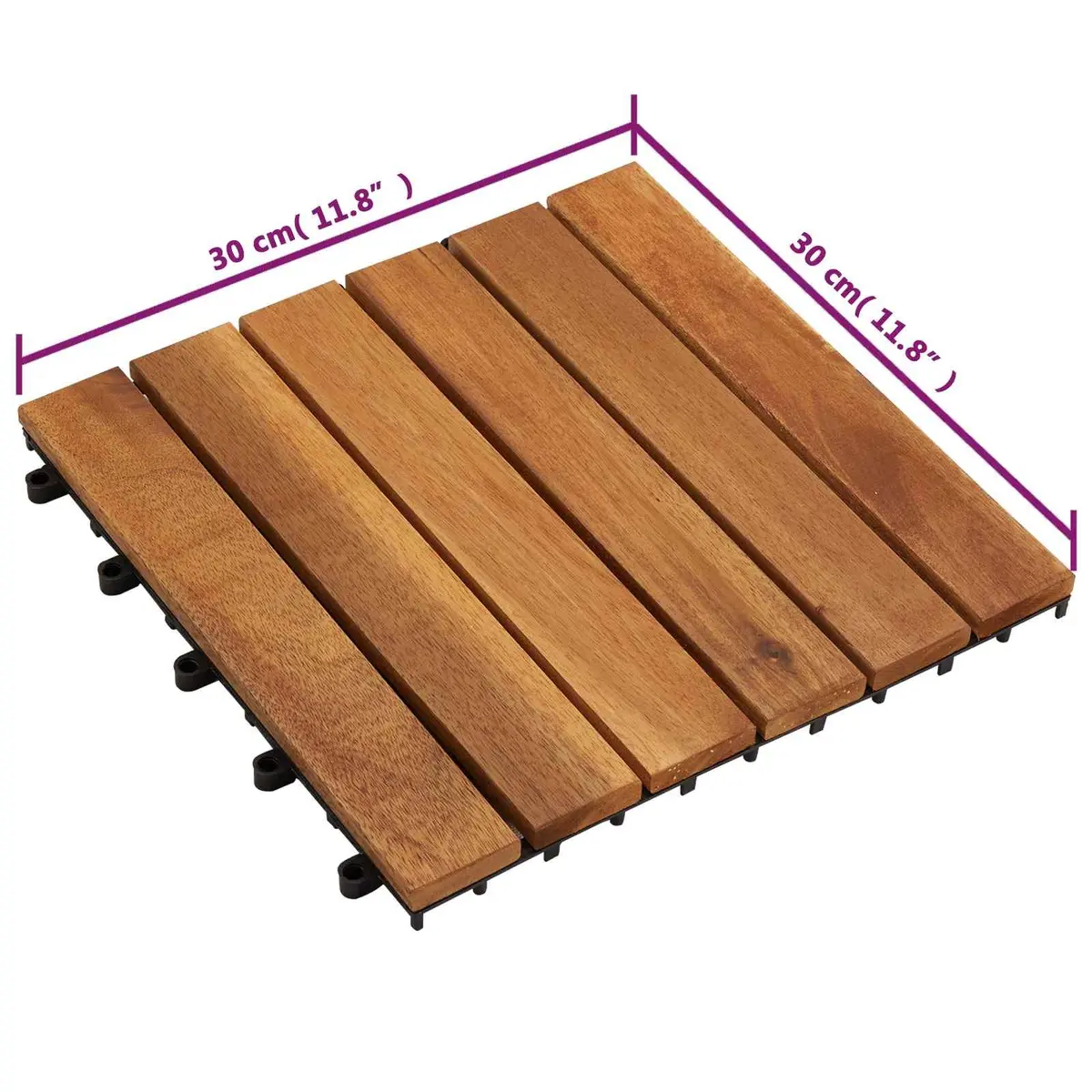 Interlocking Acacia Hardwood Decking Tiles Square Brown 30x30cm