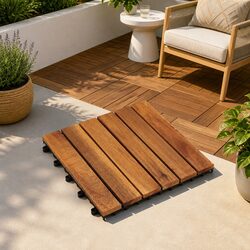 Acacia Wood Decking Tiles 30x30cm Interlocking Square Brown Floor Garden Patio