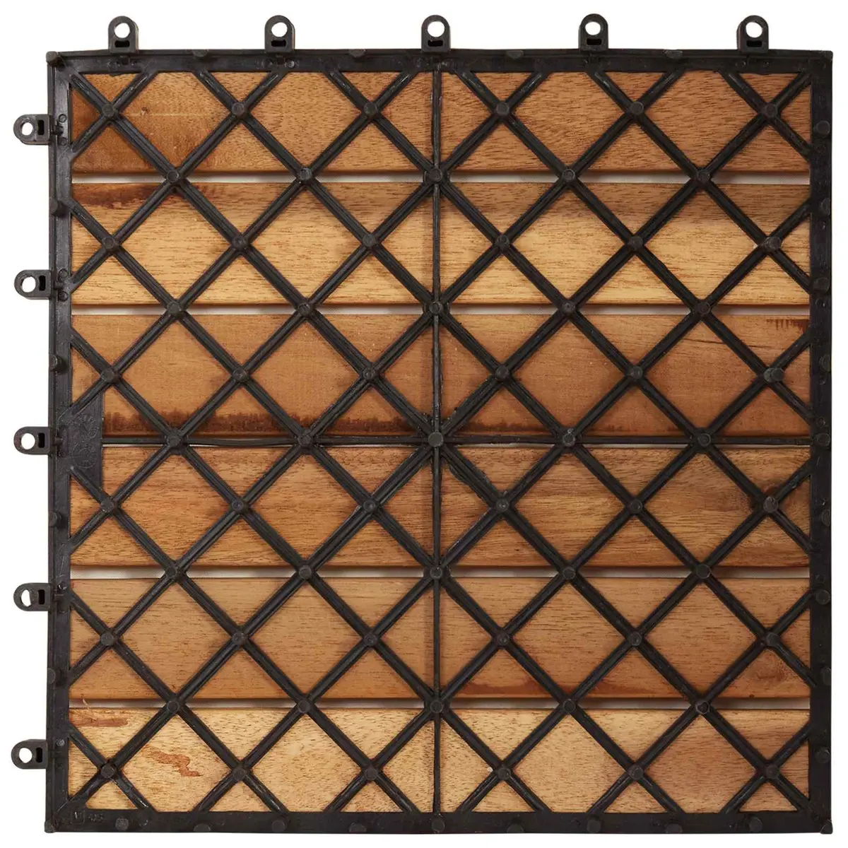 Interlocking Brown Acacia Wood Decking Tiles 30x30cm Square for Garden Patio Floor