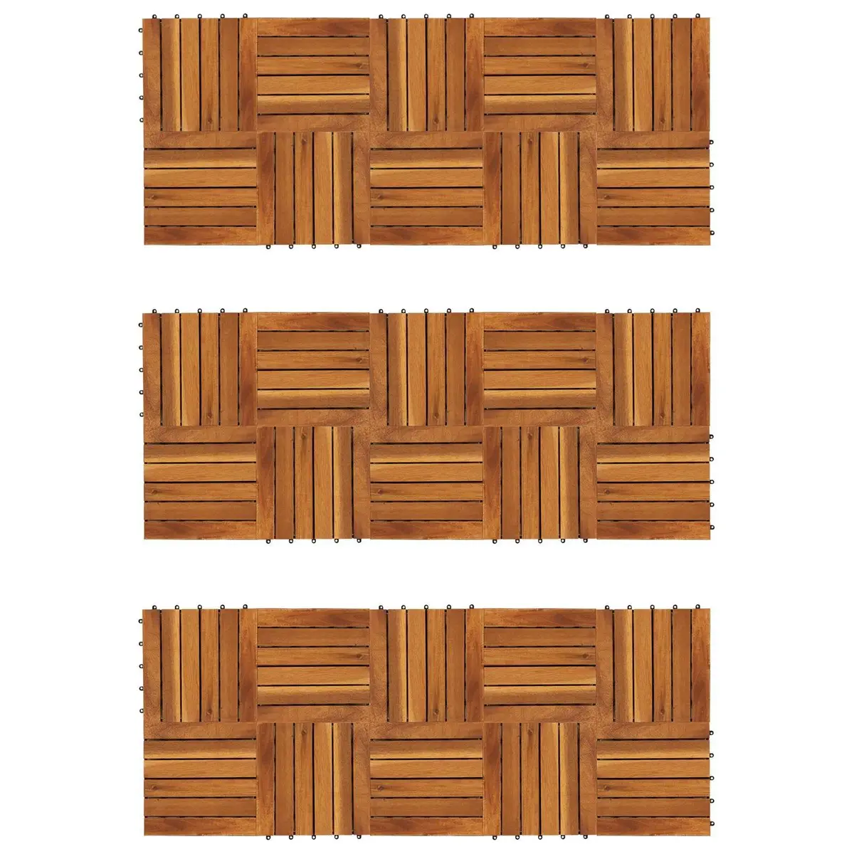 Interlocking Brown Acacia Wood Decking Tiles 30x30cm Square for Garden Patio Floor
