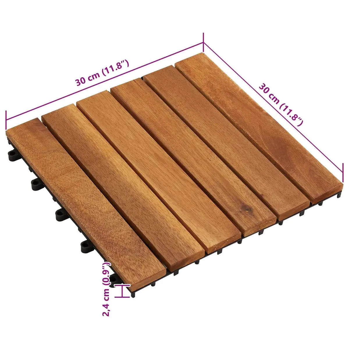 Interlocking Brown Acacia Wood Decking Tiles 30x30cm Square for Garden Patio Floor