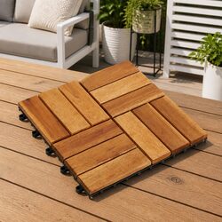 Acacia Hardwood Decking Tiles 30x30cm Interlocking Brown Square Outdoor Patio